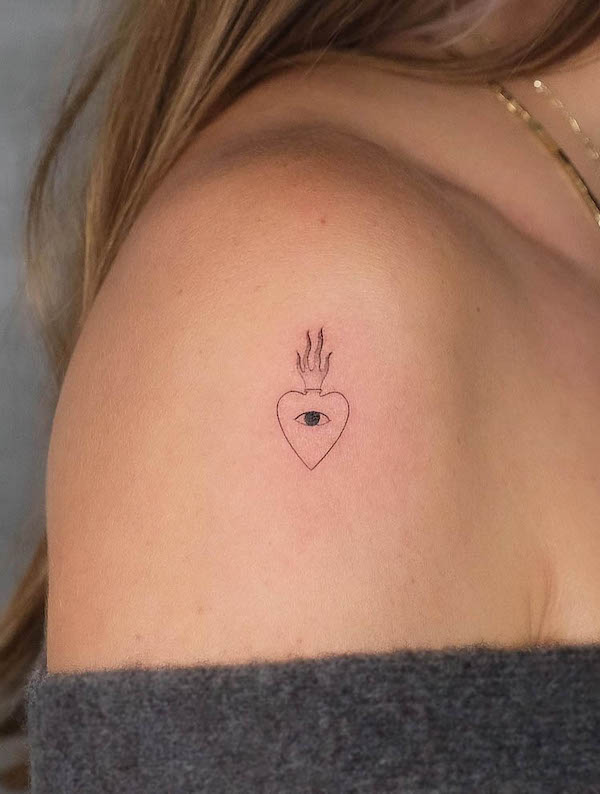 Burning heart fine line tattoo by @stefano__mazza