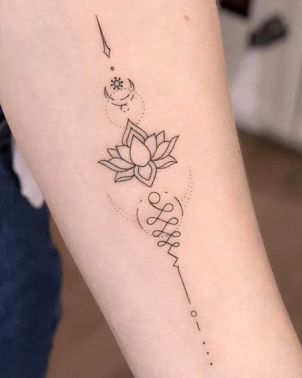 Unalome lotus tattoo by @fedornozdrin