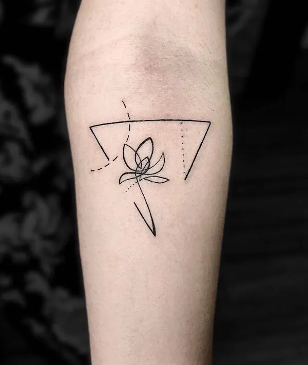 Geometric lotus tattoo by @3cubetattoo