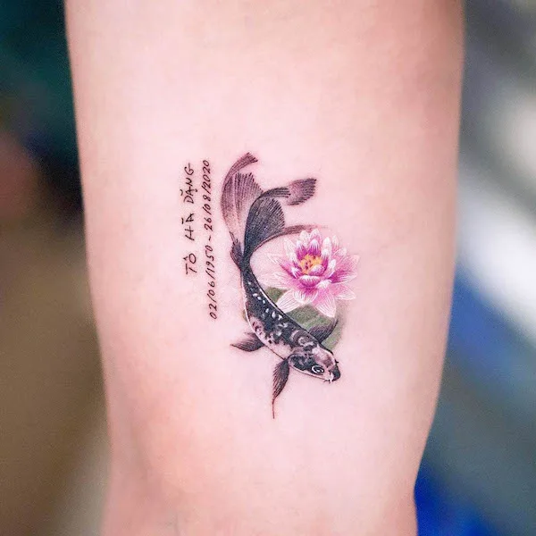 Koi fish and lotus tattoo by @daldam__