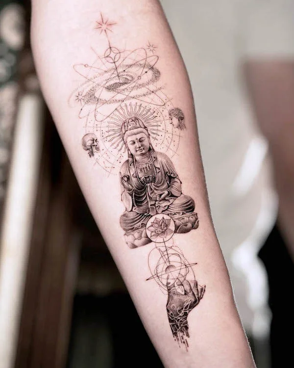 Buddha and lotus tattoo by @kimshine_tattoos