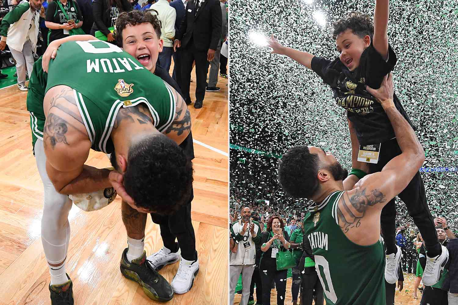 Jayson Tatum Celebrates Celtics Win with His Son Deuce at 2024 NBA Finals