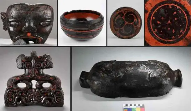 Selection of lacquerwares unearthed from the Wuwangdun tomb discovered in Huainan, east China\'s Anhui Province.