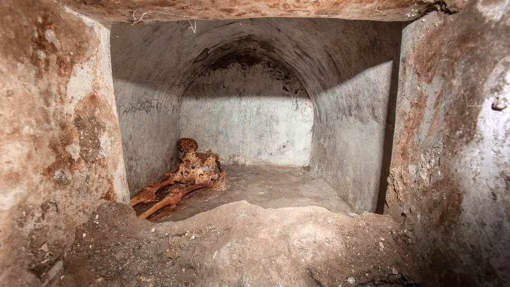 The tomb where the well-preserved, partially mummified skeleton was found.