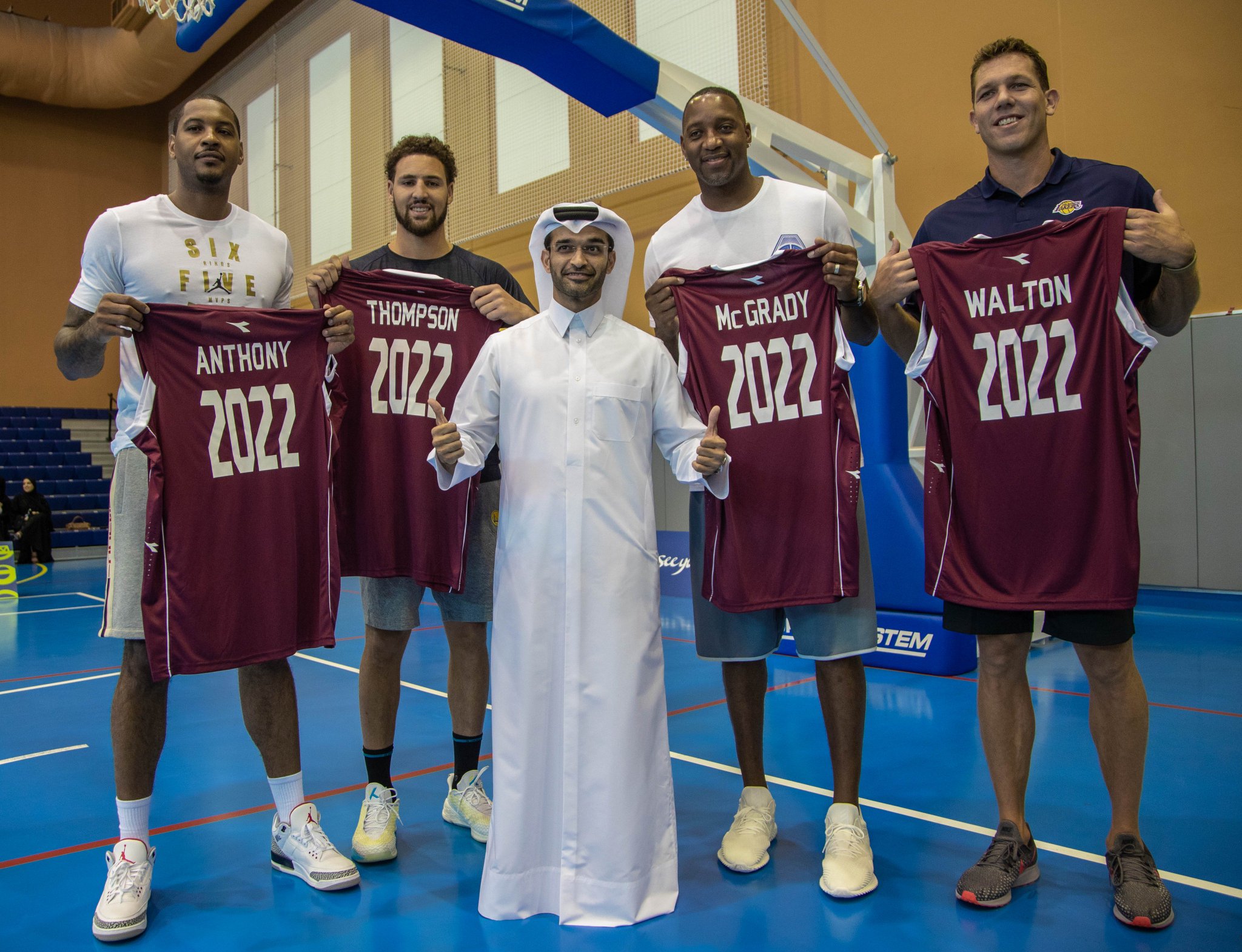 Qatar Foundation on X: "The NBA superstars also received 'Qatar 2022'  basketball jerseys from HE Hassan Al Thawadi, the Secretary General of  @roadto2022, to welcome the players to Doha and invite them