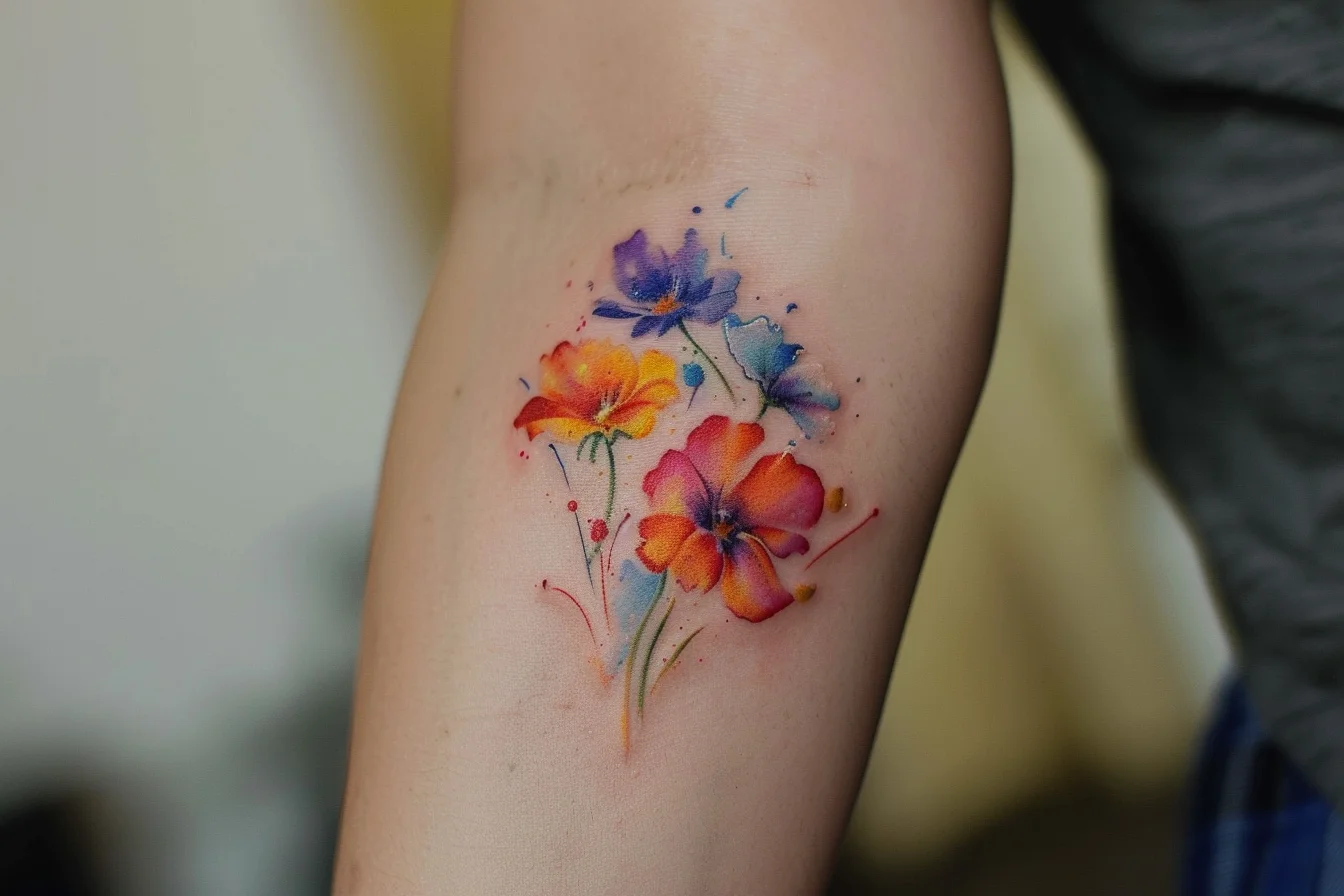 21 Feminine Floral Color Tattoos That Look Beautiful