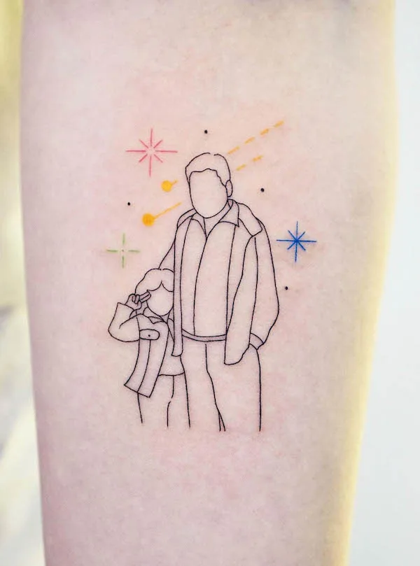 Cute fine line tattoo for father and daughter tattoo by @ziv_tattooer