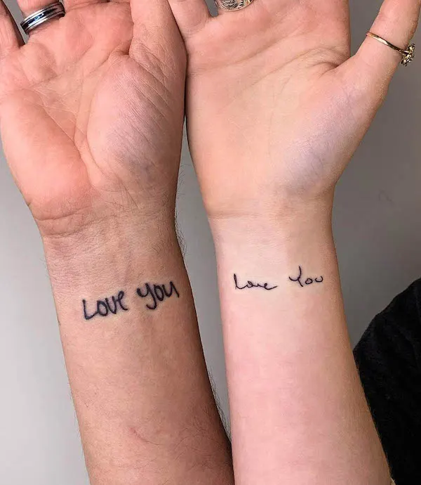 Handwriting script tattoos by @weepingwillow