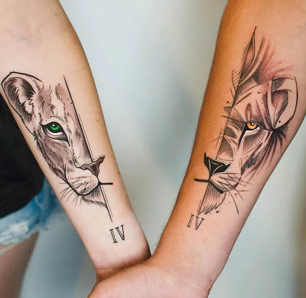 Lion tattoos for father and daughter by @davidinho_tattoo