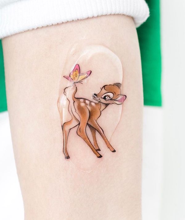 Cute little Bambi deer tattoo by @foret_tattoo