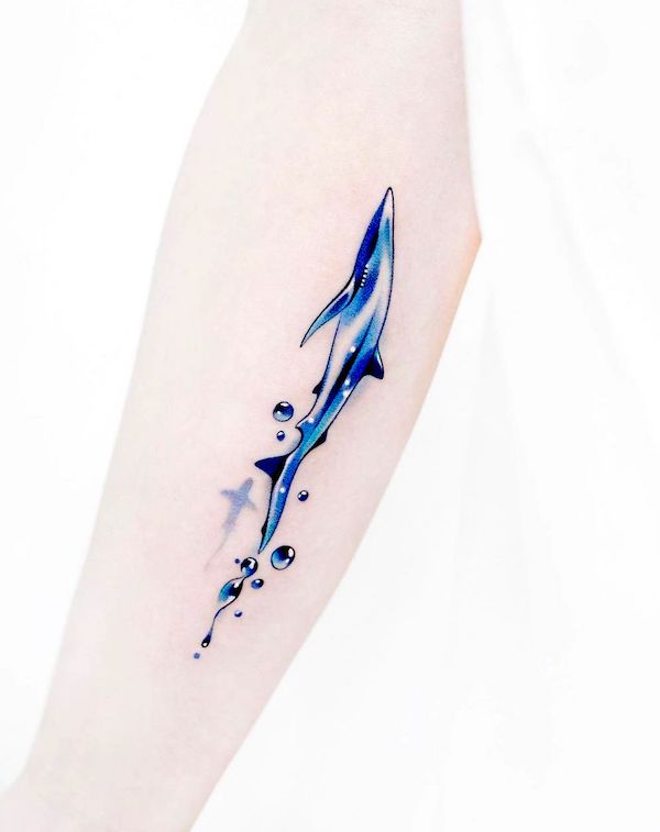 Blue shark tattoo by @foret_tattoo