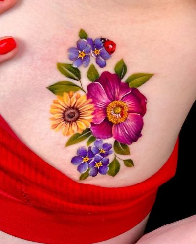 23 Vibrant Color Flower Tattoo Ideas