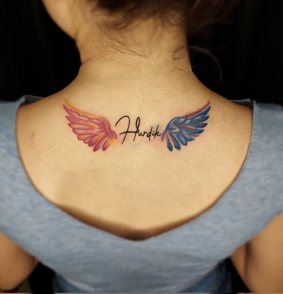 Angel Wings Name Tattoo