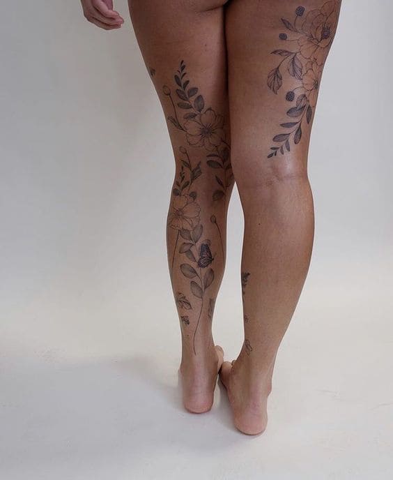 Charming Floral Tattoos On Leg 6