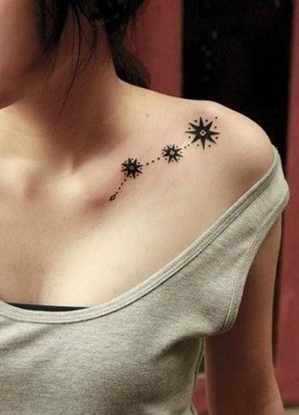 Octagonal stars constellation tattoo on clavicle