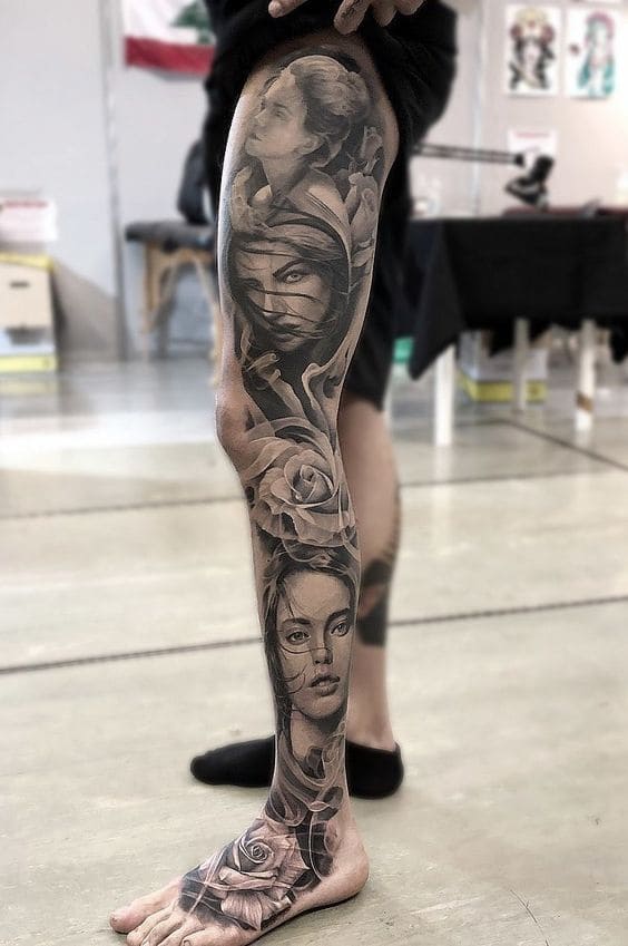 Leg Portraits Tattoos 5