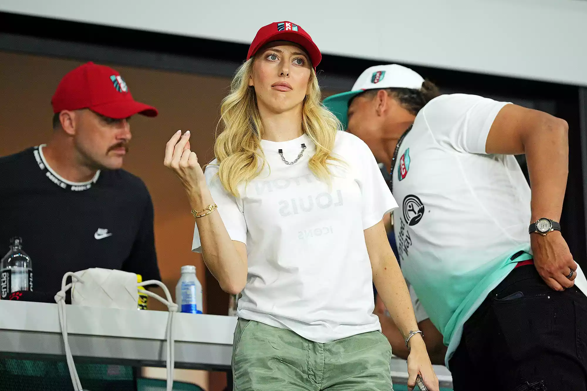 Brittnay Mahomes cheers during the game between the Kansas City Current and Atletico De Madrid