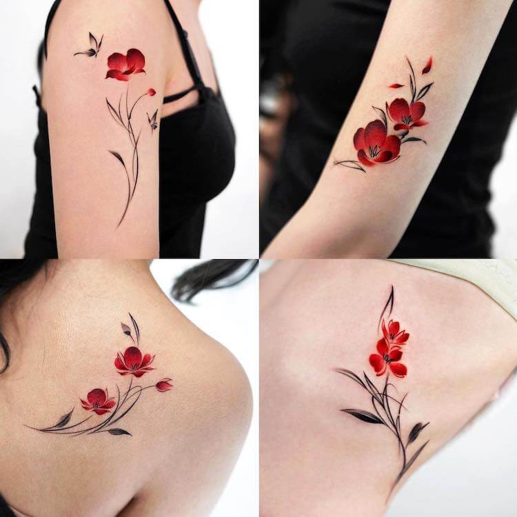 Brilliant Red Flowers Tattoo