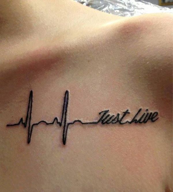 Just live heart beat clavicle tattoo