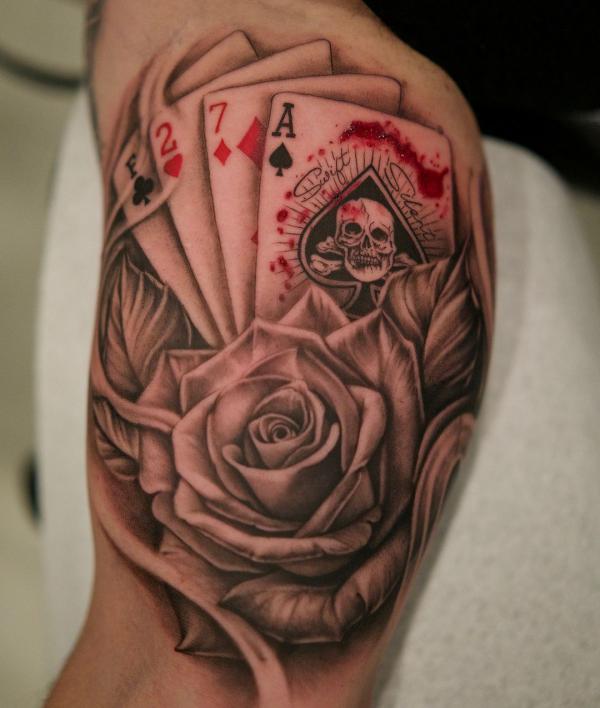 Ace of spade cards and rose tattoo