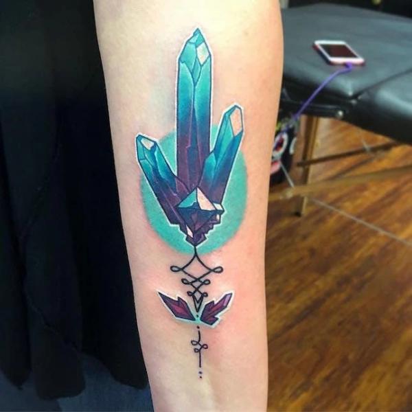 Crystal and Unalome tattoo