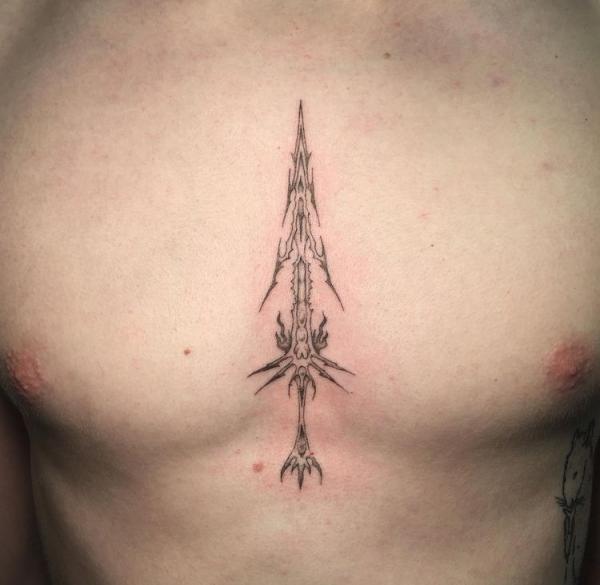 Cyber Sigilism Sword sternum tattoo