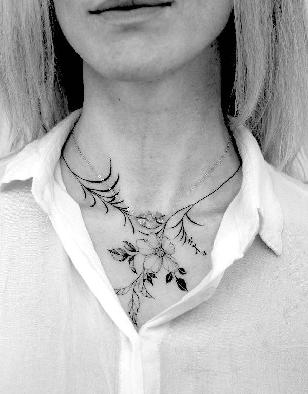 Floral necklace tattoo