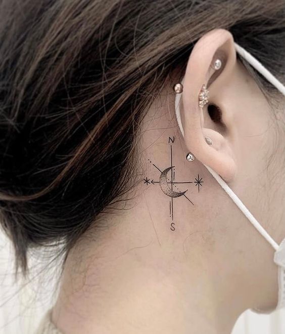 Moon Behind-The-Ear Tattoos