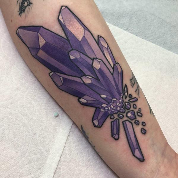 Purple crystal forearm tattoo