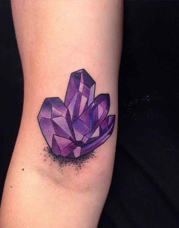 Purple crystal inner elbow tattoo