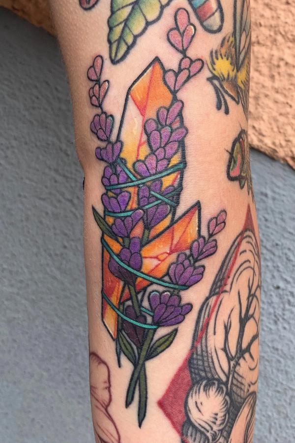 crystal and lavender tattoo traditional