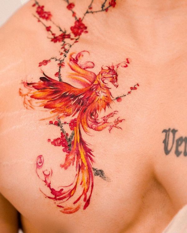 Fire phoenix tattoo by @e.nal.tattoo