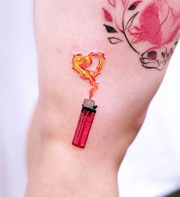 Fire and lighter tattoo by @anton1otattoo