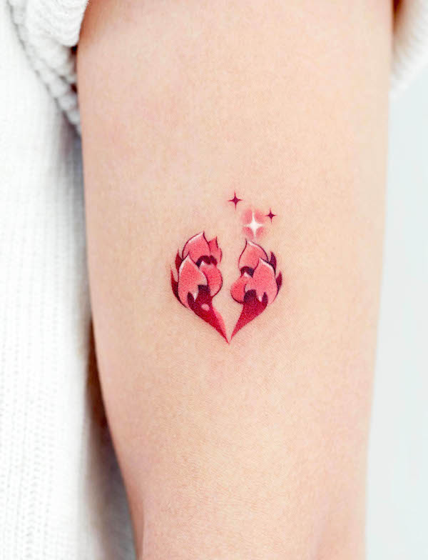 Cute and small heart on fire tattoo by @foret_tattoo