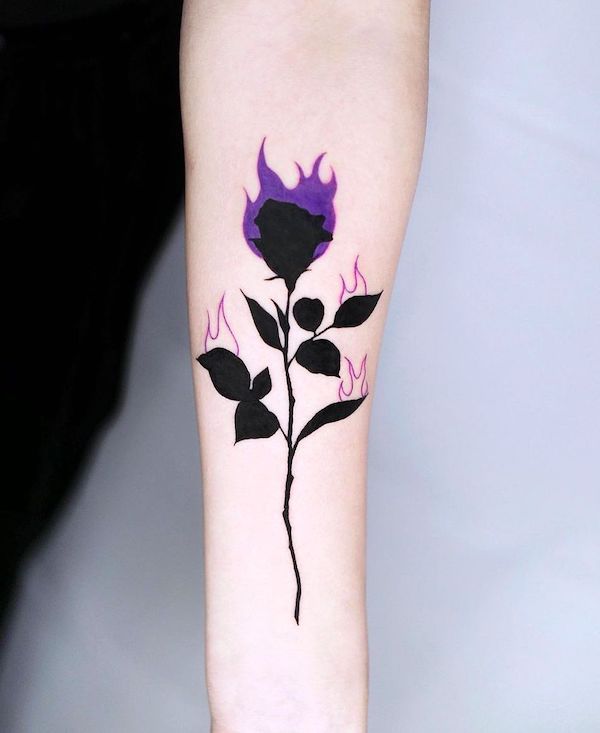 Dark fire rose tattoo by @gameboitellem