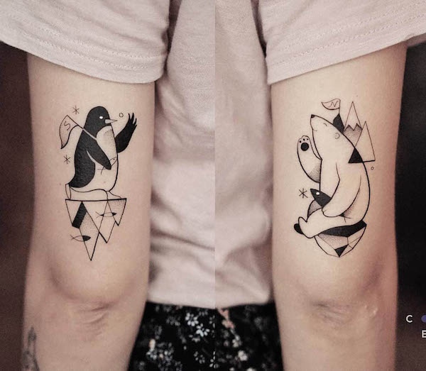 Penguin and polar bear tattoo by @conlll