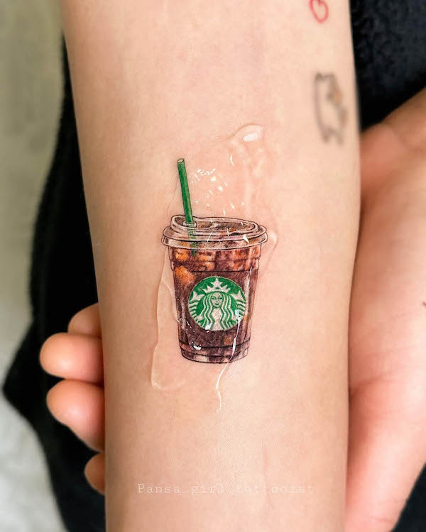 Iced Starbucks coffee tattoo by @pansa_girl.tattooist