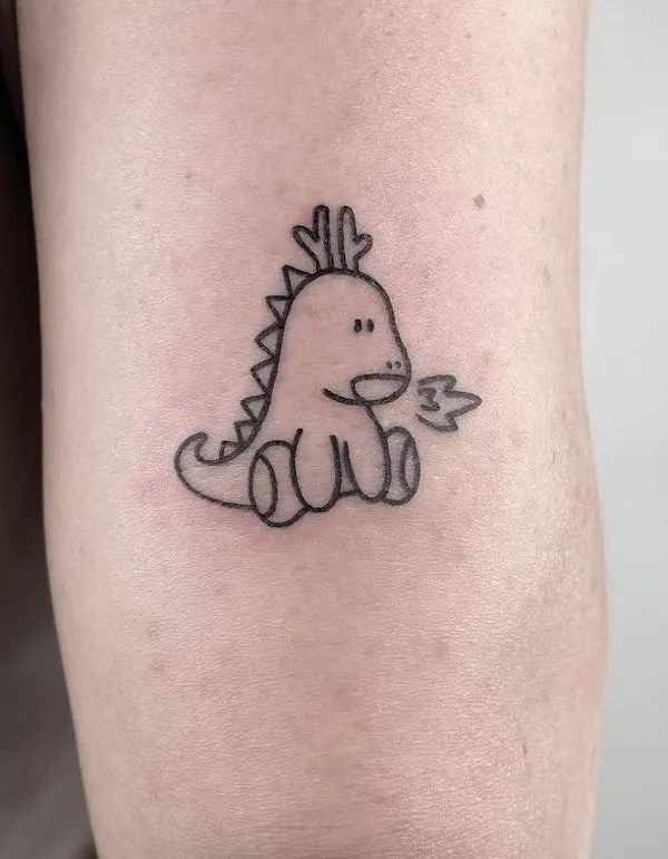 Small cute fire dinosaur tattoo by @jisutat