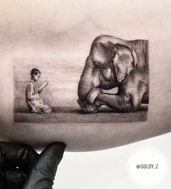 Unique elephant tattoo by @goldy_z