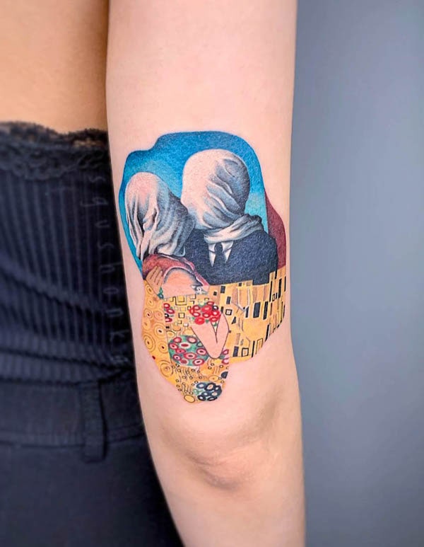 René Magritte and Gustave Klimt tattoo by @_sgushonka_