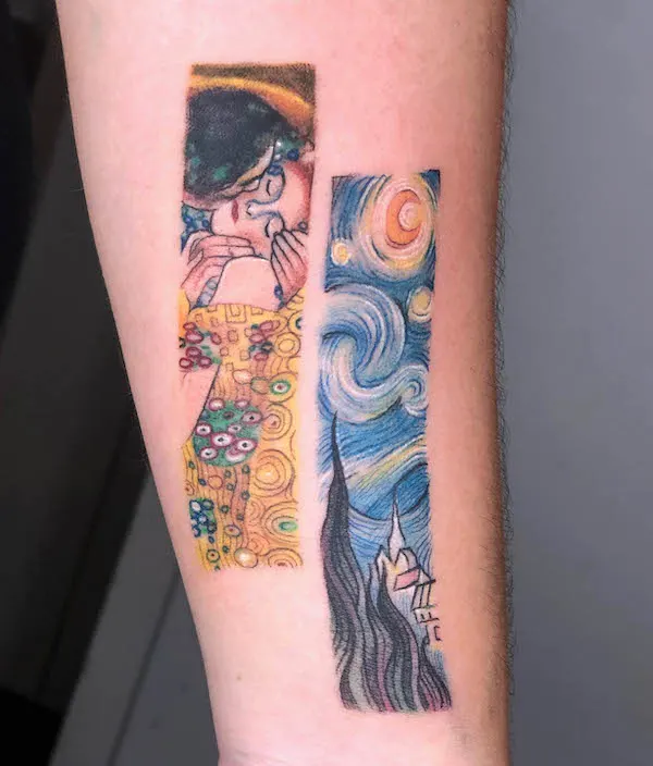 The Kiss and Starry Night by @tattoo.jordiart