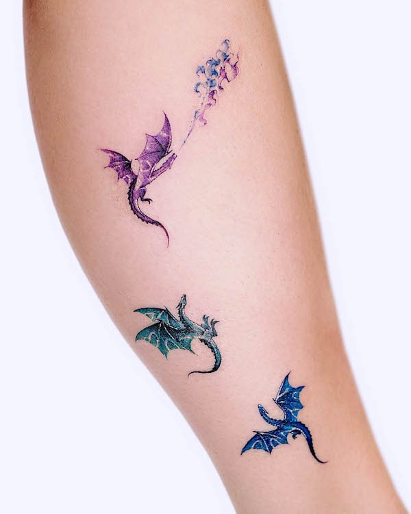 Small colorful dragons by @tattooist.inno