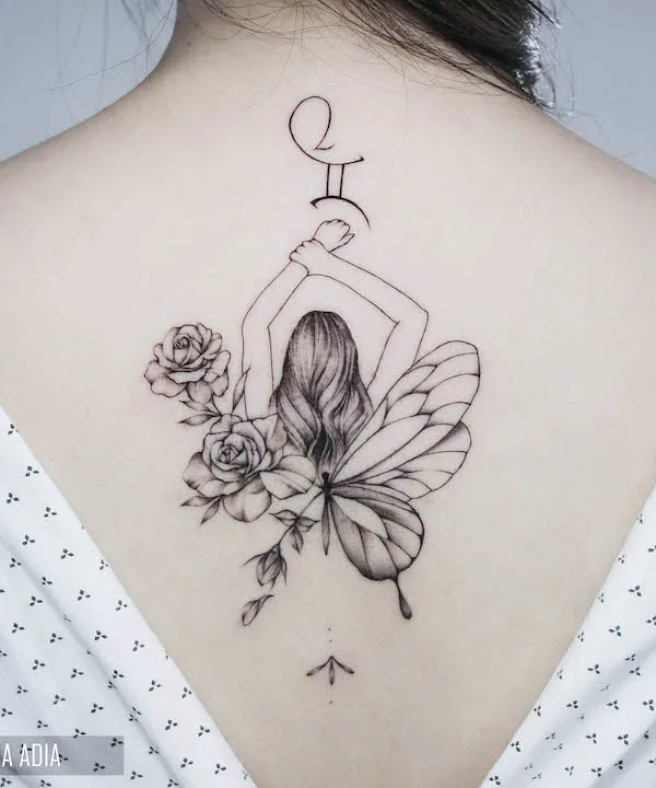 Gemini girl back tattoo by @annaadia