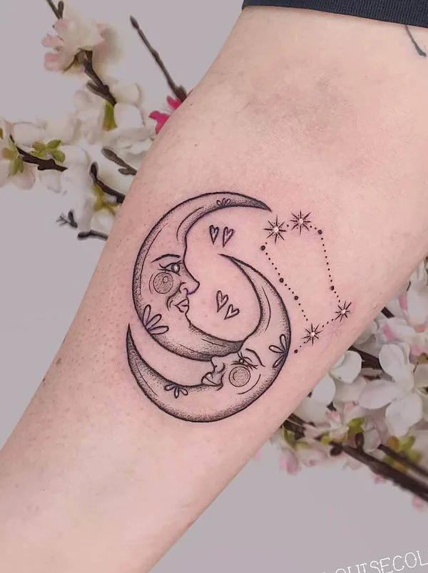 Double moon tattoo by @louisecolemantattoos