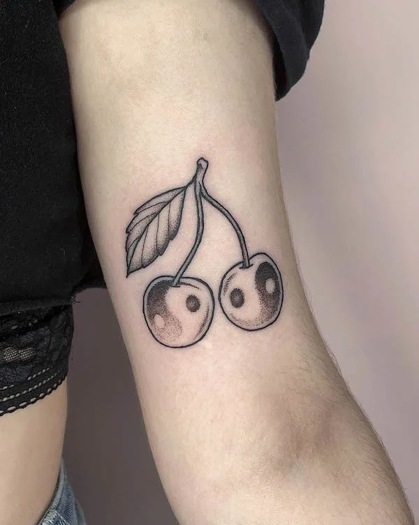 Yin Yang cherry tattoo by @jordytattoos