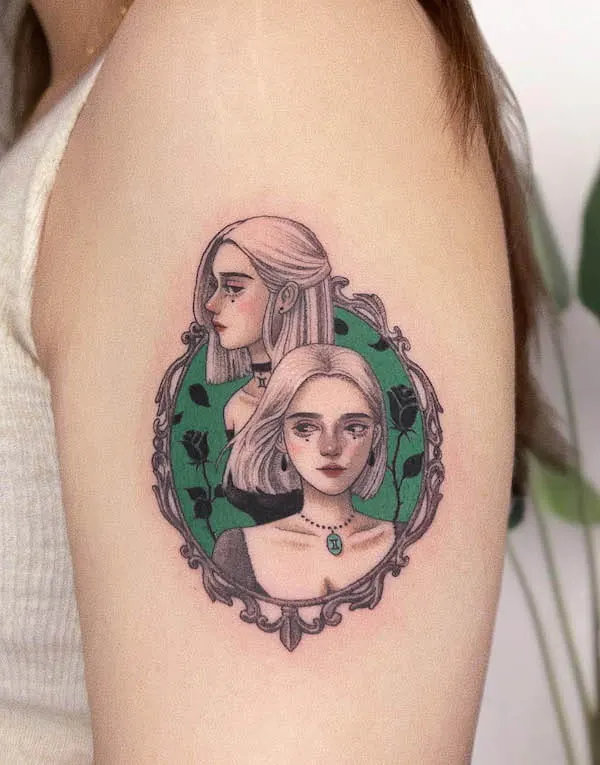 Adorable Gemini sleeve tattoo for women by @huamary