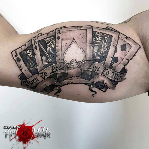 playing card with quote born to lose live to win tattoo bicep