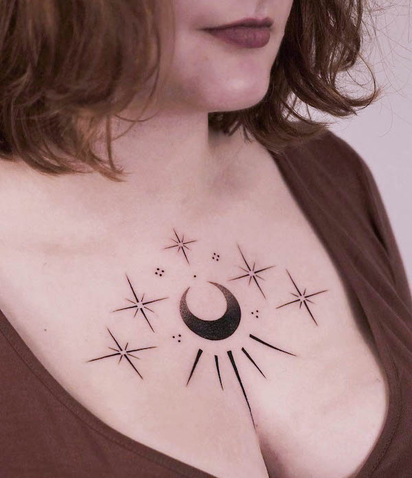 Blackwork moon tattoo by @euni.mon