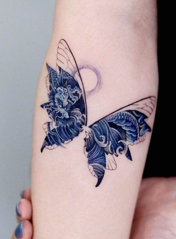 Dragon butterfly tattoo by @forest__tt