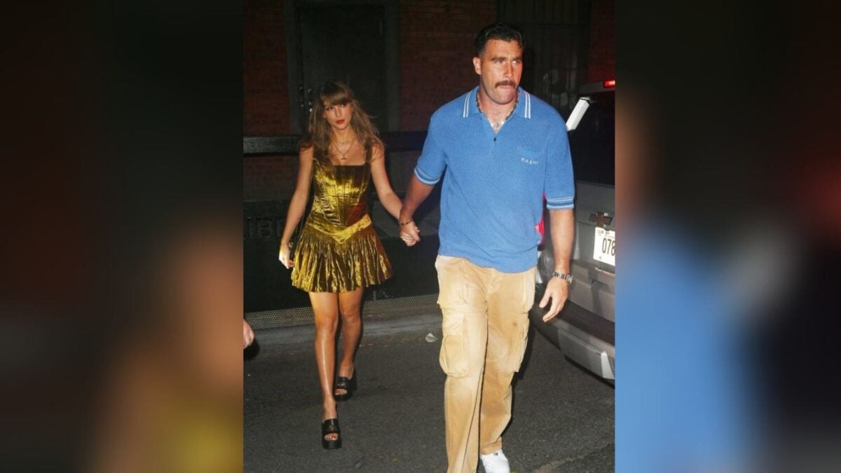 Taylor Swift and Travis Kelce walking hand-in-hand inside Torrisi, NYC